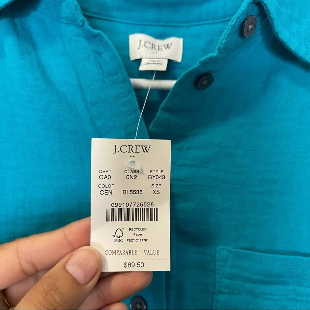 J.Crew Teal Double-gauze button-up shirt Sz Xs